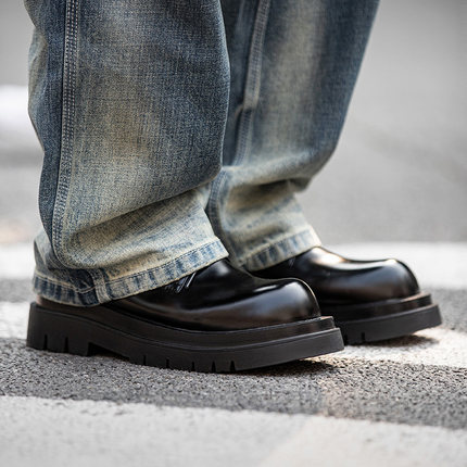 MRA圆头德比鞋cleanfit男士黑色大头皮鞋厚底增高年轻软底马丁鞋