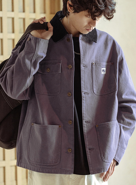 MRA男装 密歇根猎装夹克16OZ重磅水洗纯棉珠帆布翻领四袋工装外套