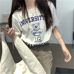 韩系学院纯棉可爱印花短袖恤女夏季新款原宿风宽松打底上衣