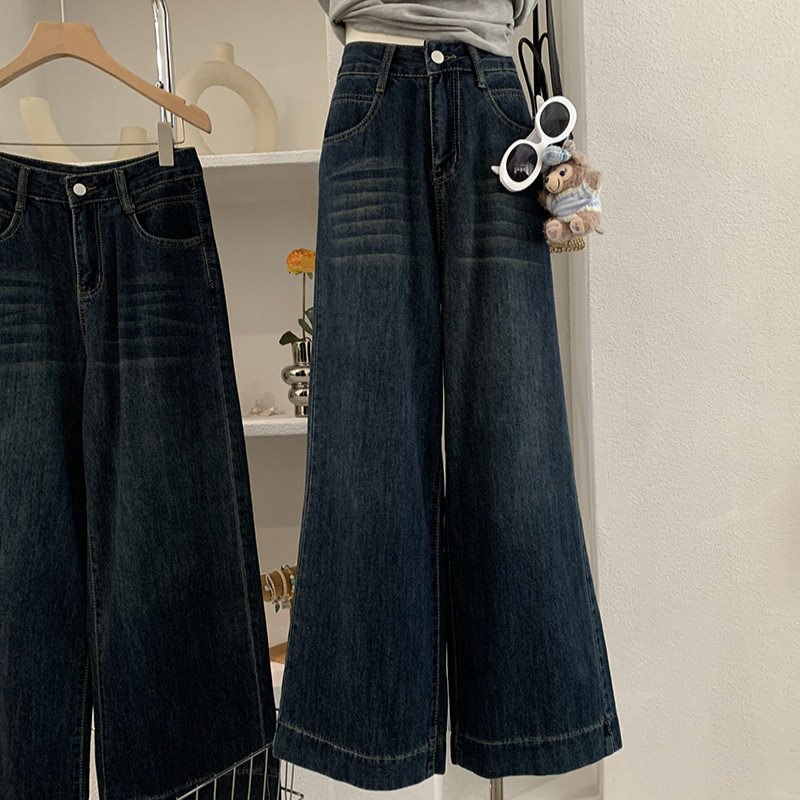 新款复古高腰遮胯阔腿宽松直筒裤牛仔长裤潮,女装/女士精品,牛仔裤,淘宝优惠券,粉丝福利购,淘宝优惠卷
