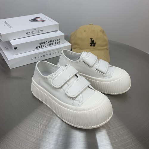 速利玛真皮小白鞋女2025春季新款圆头厚底魔术贴牛皮运动休闲板鞋