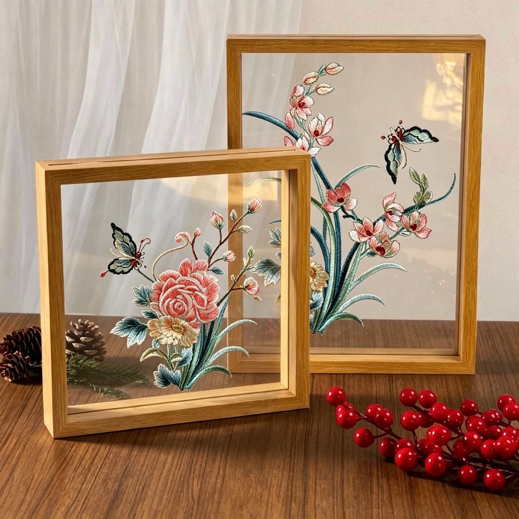 双面透明相框高透玻璃刺绣装裱摆台标本干花画框剪纸装裱展示框