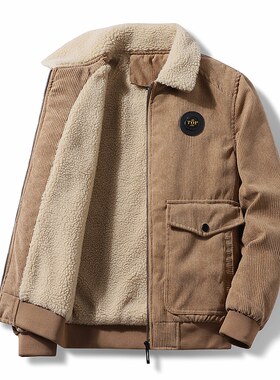 羊羔绒外套男士秋冬季加厚棉衣条绒工装棉服袄加绒复古灯芯绒夹克