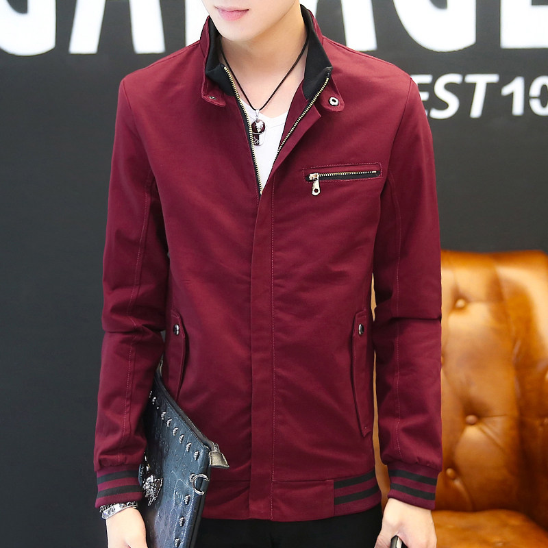 男士外套春秋装春季夹克薄款纯棉帅气水洗布立领短款风衣男装衣服