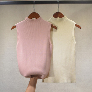 砍袖 针织衫 毛衣削肩上衣 内搭女半高领打底毛线背心简约冬修身 西装