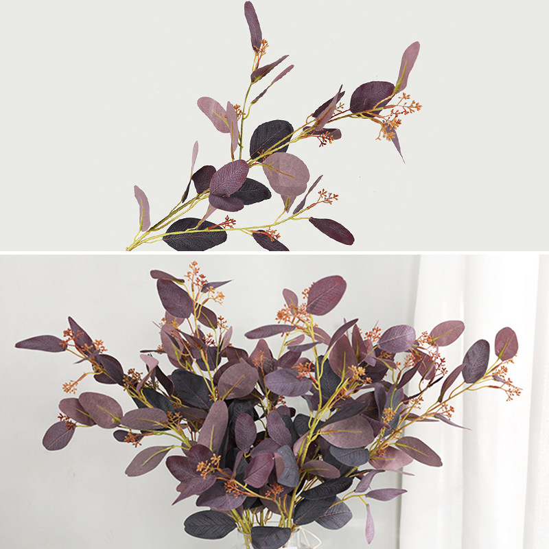 北欧莫兰迪彩色尤加利叶子轻奢仿真植物装饰花客厅插花花瓶金钱叶