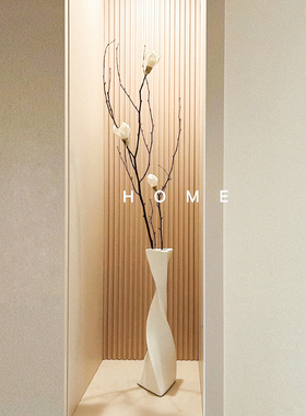 细高陶瓷黑白花瓶北欧旋转干花花器简约电视柜玄关摆件宋式美学