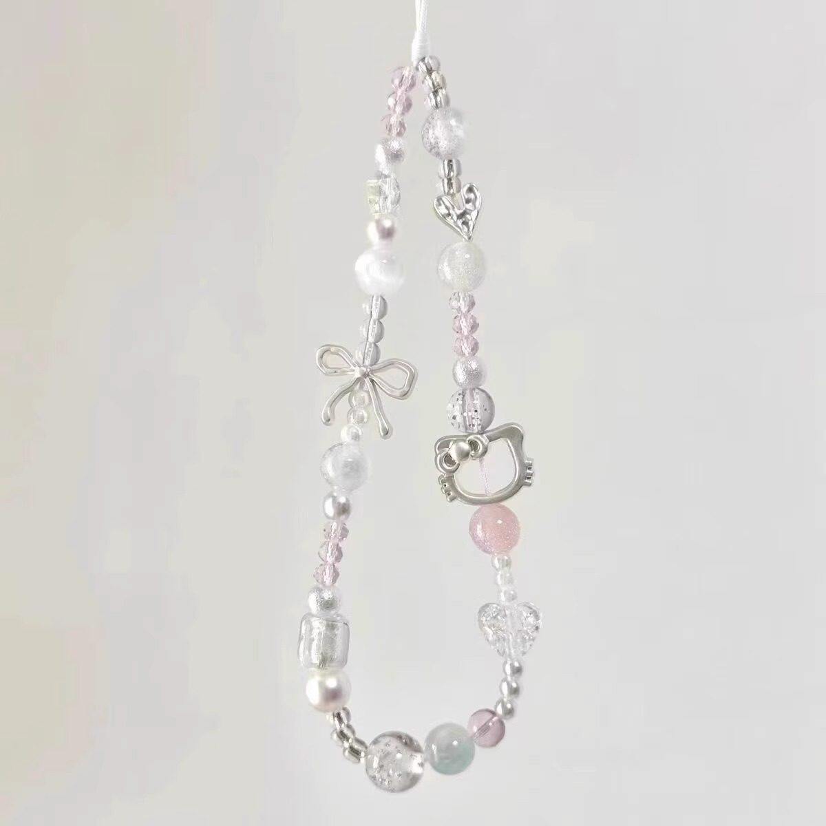 diy少女心白色KT猫手机挂绳串珠手机链ccd相机拍立得包包饰品