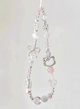 diy少女心白色KT猫手机挂绳串珠手机链ccd相机拍立得包包饰品挂链