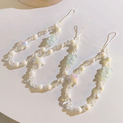 卡通甜酷小熊星星串珠链手机壳手机链便携手绳挂绳挂链饰品挂件
