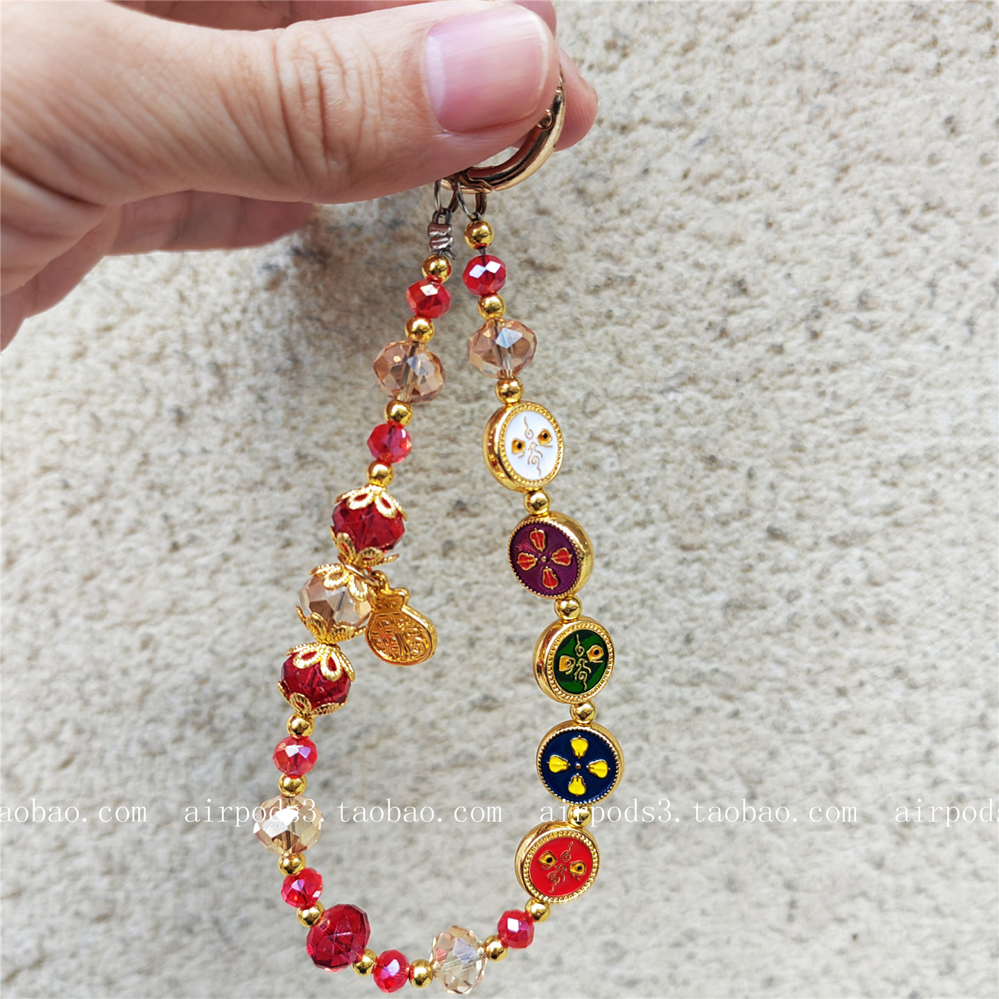 中国风五路财神串珠手提链手腕短挂绳手机壳汽车钥匙扣包包挂件潮