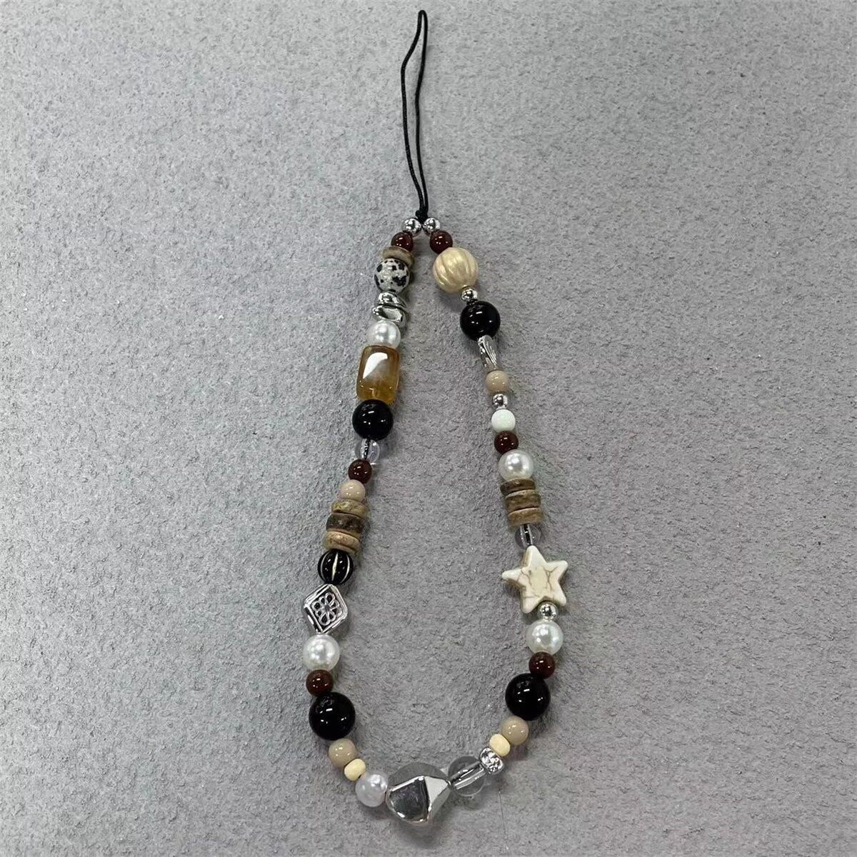 美拉德风棕咖色串珠爱心手机链钥匙扣手机链包包配饰挂链ccd相机