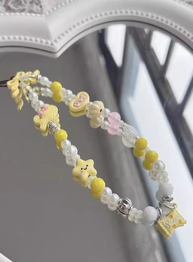 小清新黄色星星蝴蝶结爱心手链条壳挂绳便携手腕带挂链女ccd相机