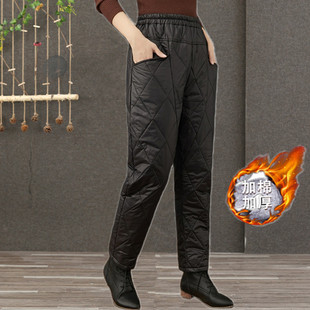 菱形图案小脚长裤 冬季 女外穿高腰显瘦保暖裤 轻薄夹棉羽绒棉裤 新款