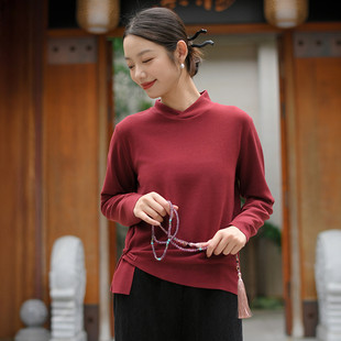 立领盘扣德绒打底衫 2025春秋小众别致设计感轻中式 女百搭软糯上衣