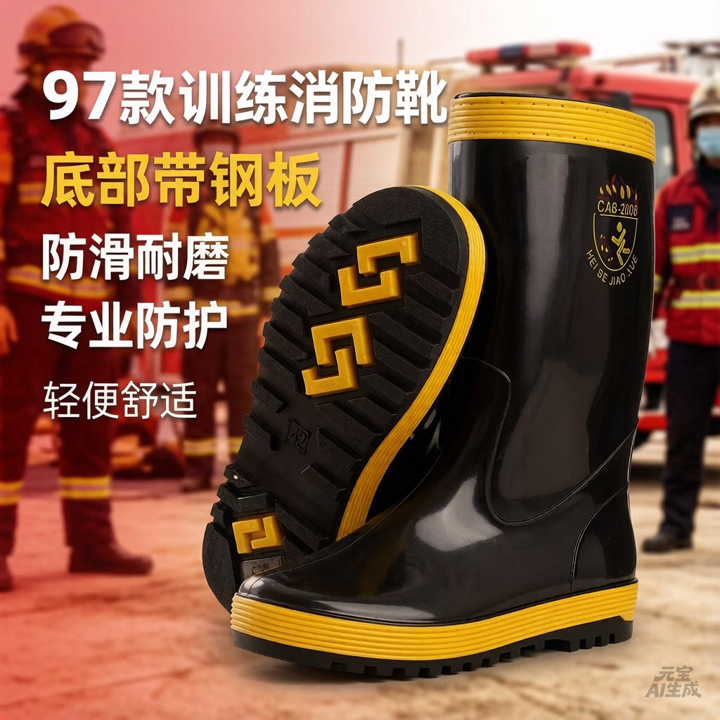 97款消防训练靴防滑防水防刺穿钢板防护靴专业耐磨雨鞋高筒水鞋
