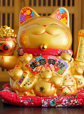 大号陶瓷自动摇手发财猫摆件