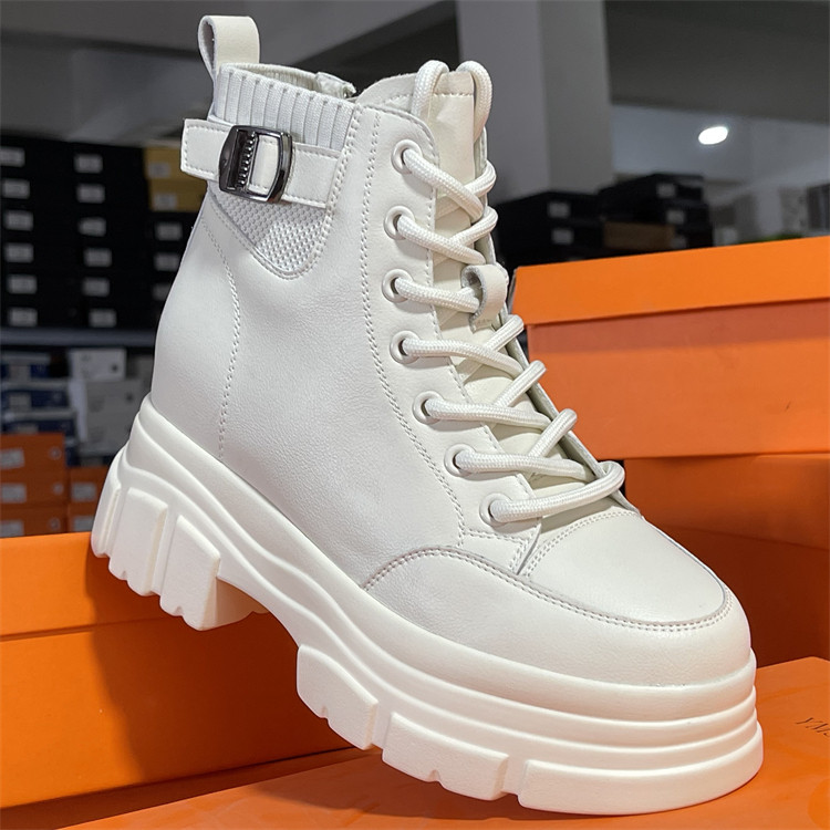 品牌真皮厚底马丁靴女鞋内增高跟小个子2025新秋冬加绒薄棉瘦瘦靴