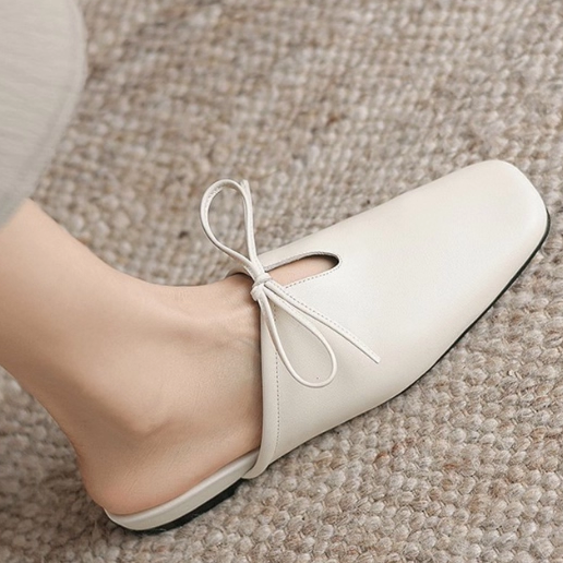 月芽儿牛皮穆勒鞋女法式方头半拖鞋女外穿平底蝴蝶结镂空懒人拖鞋,女鞋,其他拖鞋,淘宝优惠券,粉丝福利购,淘宝优惠卷