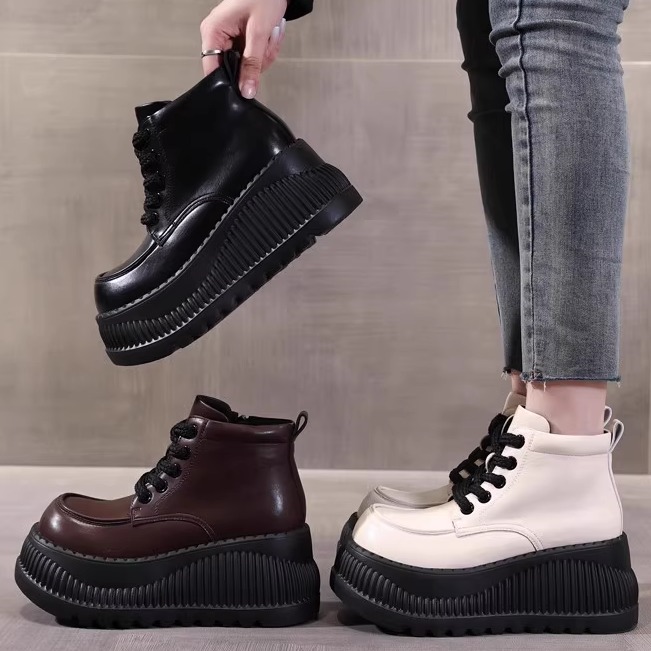 品牌真皮内增高马丁靴女款2025秋冬新款厚底松糕小个子切尔西短靴