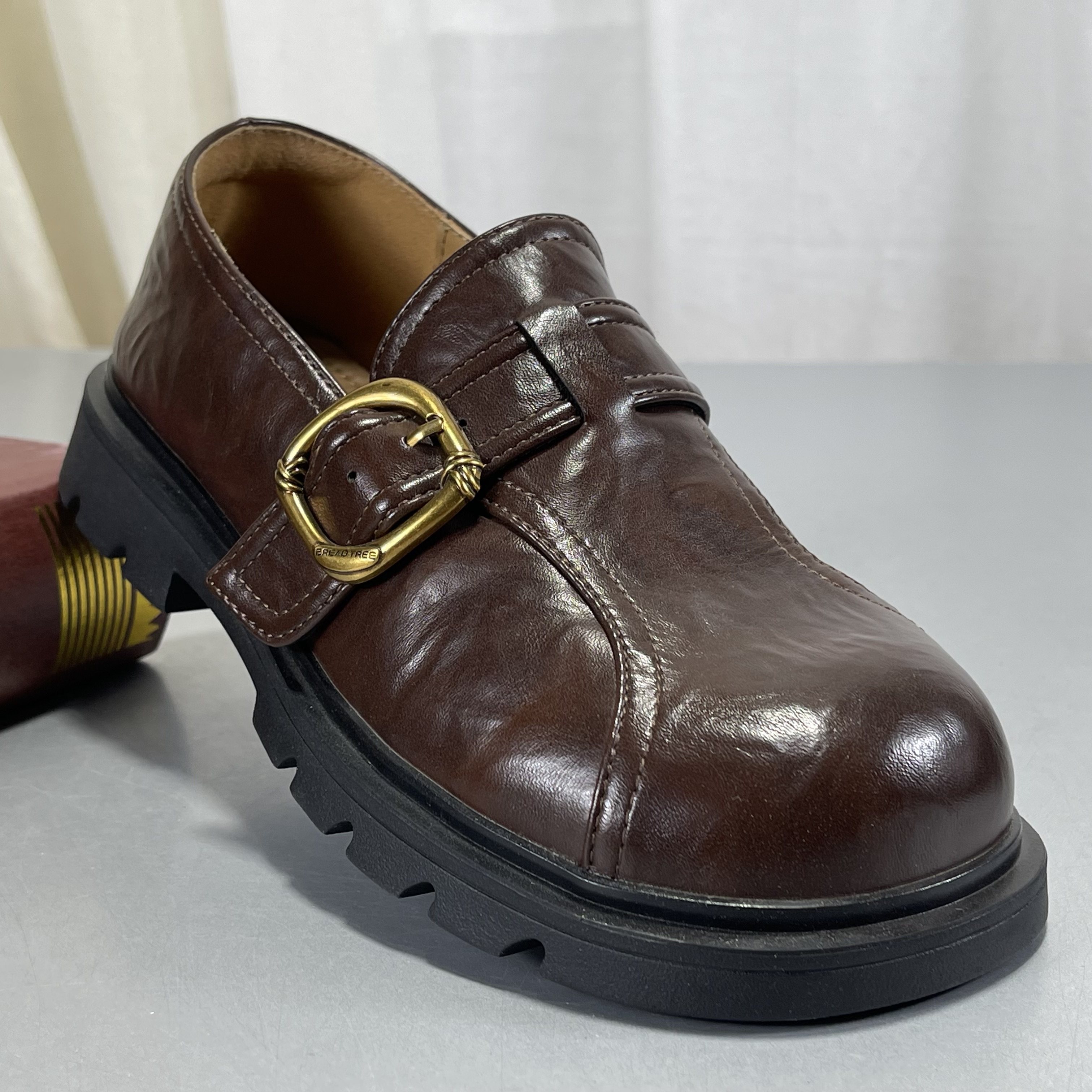 牛皮版~ 复古风时髦厚底小皮鞋女皮带扣一脚蹬小众真皮通勤乐福鞋,女鞋,乐福鞋（豆豆鞋）,淘宝优惠券,粉丝福利购,淘宝优惠卷