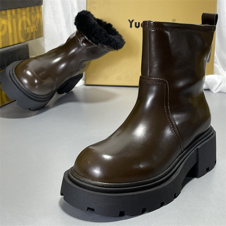 头层牛皮雪地靴月芽儿厚底短靴女2025冬季复古棕色马丁靴英伦棉靴,女鞋,马丁靴,淘宝优惠券,粉丝福利购,淘宝优惠卷