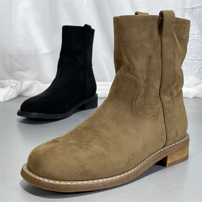 羊皮切尔西靴牛仔靴2025秋季新款复古磨砂马丁靴女套筒中跟短靴子