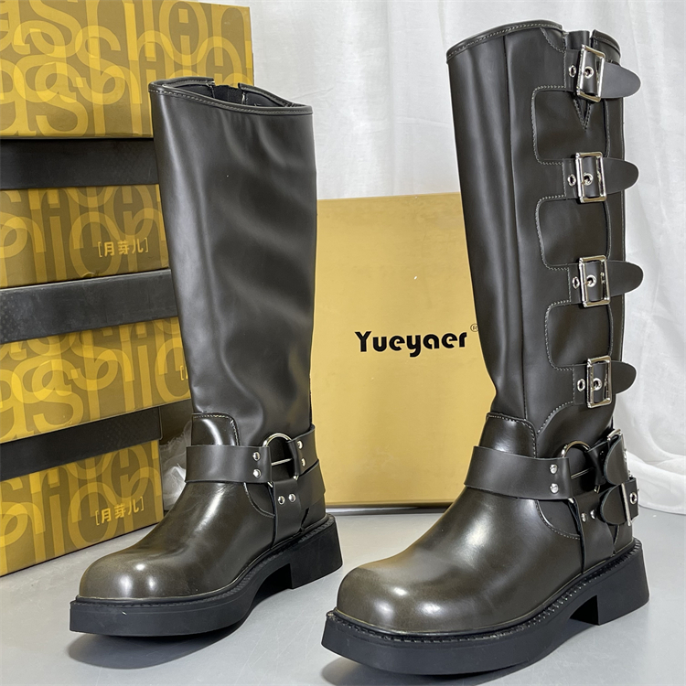 月芽儿真皮长筒靴不过膝女2025新款长靴骑士靴秋冬女款西部牛仔靴