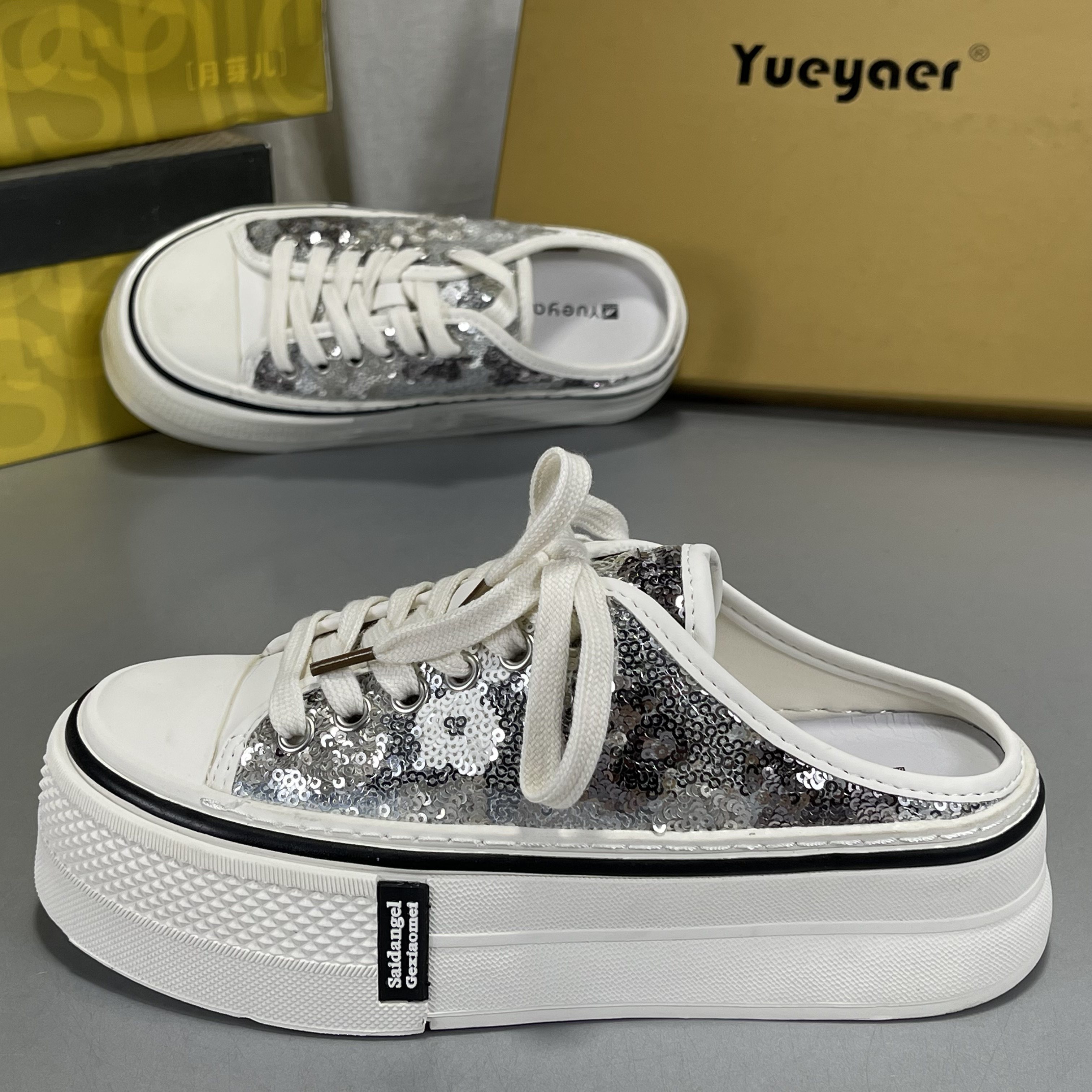 月芽儿厚底真皮包头半拖鞋2026新款亮片一脚蹬女鞋百搭增高凉拖鞋,女鞋,其他拖鞋,淘宝优惠券,粉丝福利购,淘宝优惠卷