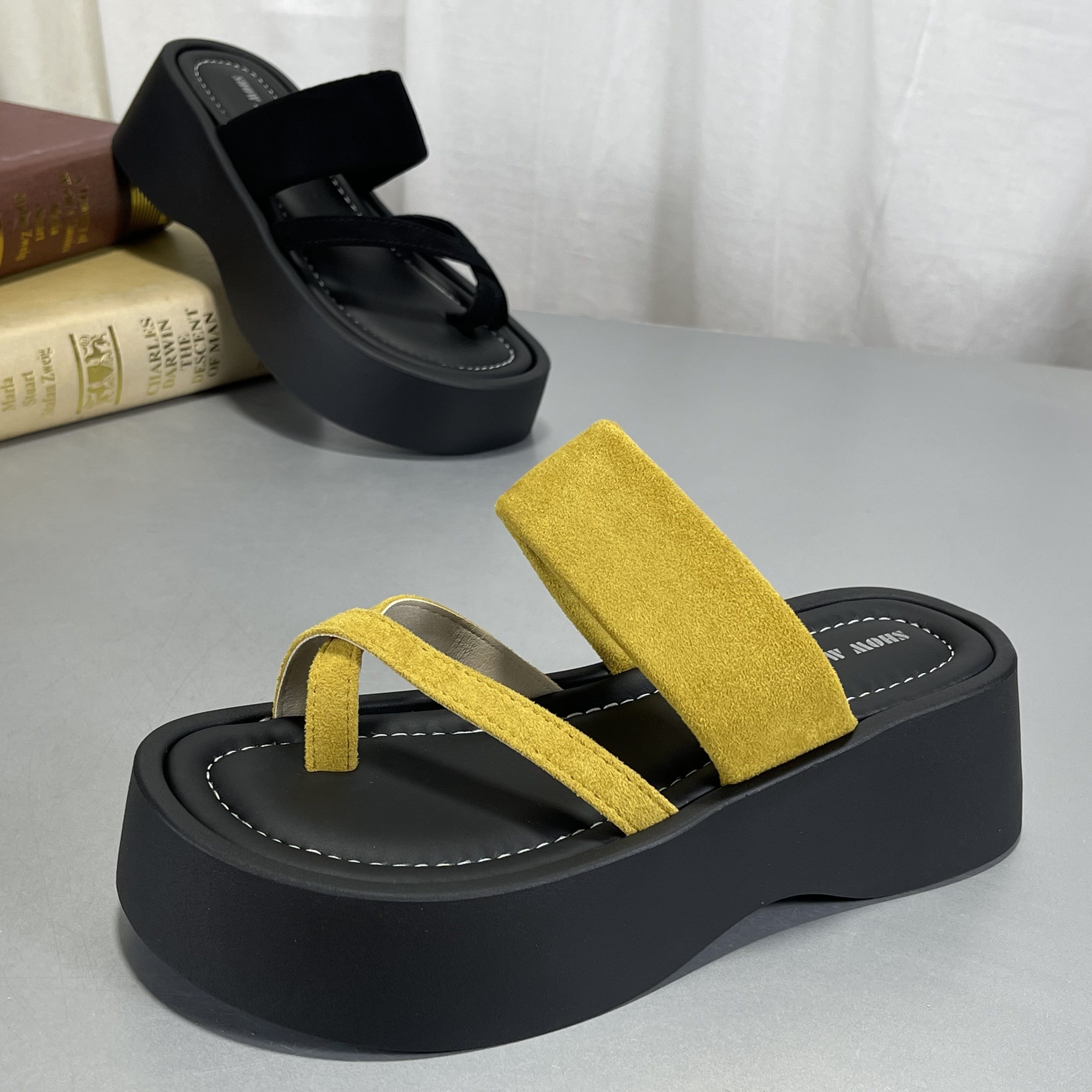 厚底绝美真皮拖鞋女2026新款夏季小个子夹趾凉拖鞋水钻海边沙滩鞋,女鞋,人字拖,淘宝优惠券,粉丝福利购,淘宝优惠卷