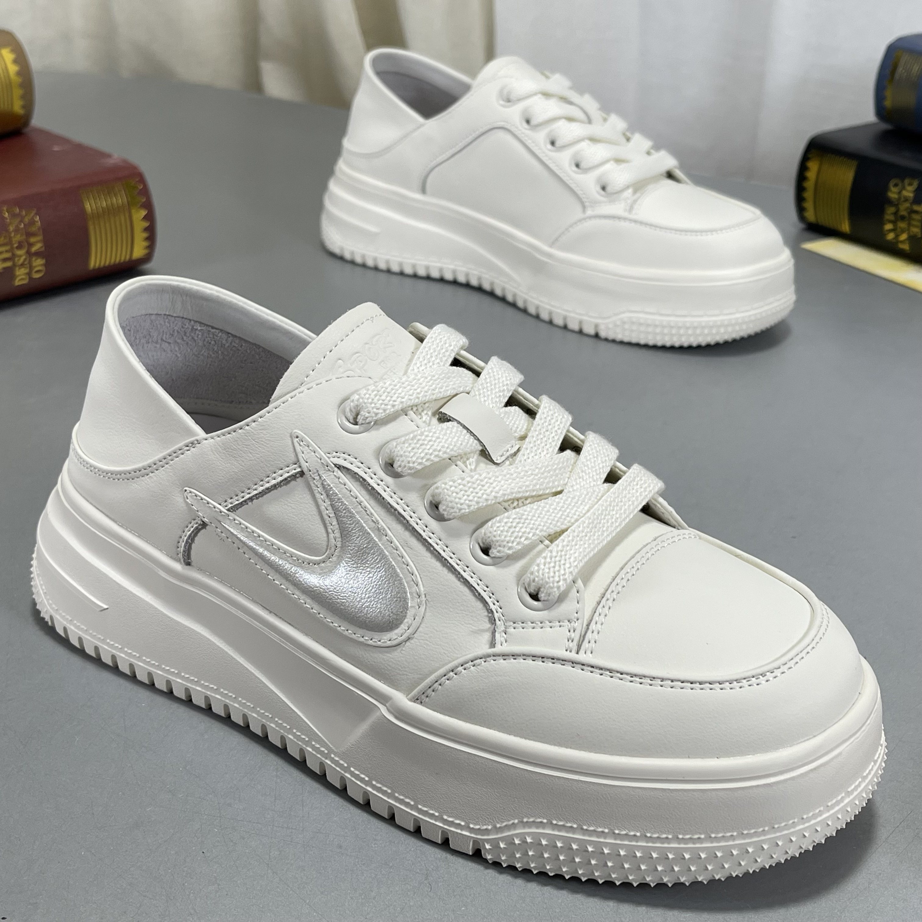 真皮厚底小白鞋女2026春季新款百搭简约舒适踩脚两穿轻便休闲板鞋,女鞋,时尚休闲鞋,淘宝优惠券,粉丝福利购,淘宝优惠卷