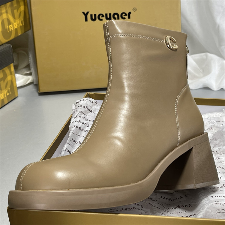 月芽儿粗跟头层牛皮马丁靴女后拉链2025秋冬圆头复古真皮瘦瘦靴子,女鞋,马丁靴,淘宝优惠券,粉丝福利购,淘宝优惠卷