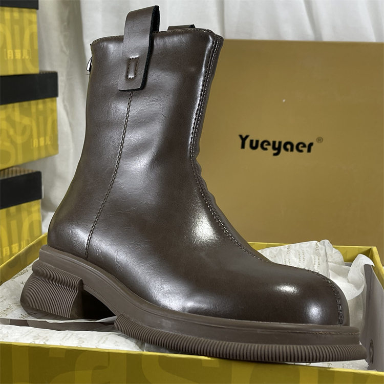 月芽儿后拉链短靴2025秋冬油蜡牛皮软底休闲百搭复古切尔西马丁靴