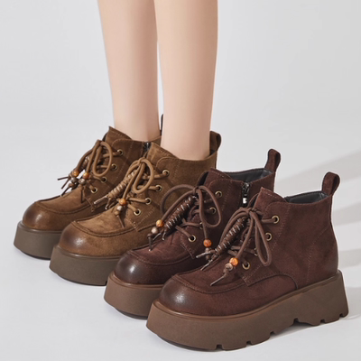 厚底马丁靴女款2025秋冬新款加绒复古小个子大黄蜂增高勃肯短靴子