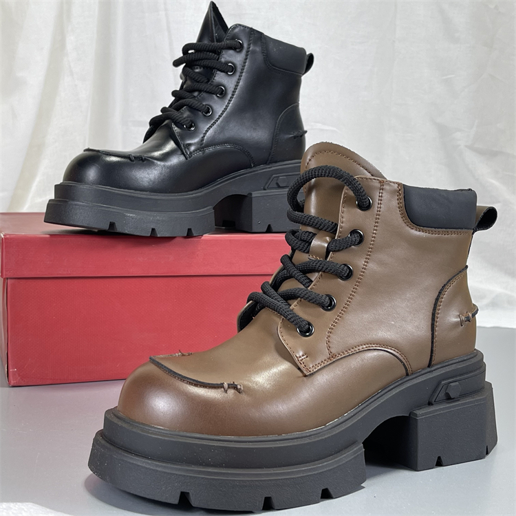 品牌撤柜头层牛皮马丁靴秋冬加绒复古英伦风厚底粗跟真皮机车靴子