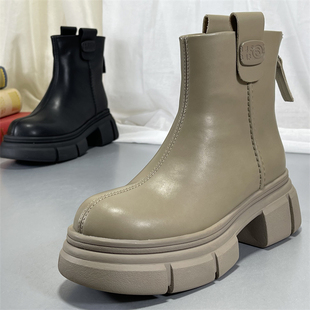 牛皮版~马丁靴女2025厚底秋冬切尔西烟筒靴英伦风休闲短靴烟筒靴
