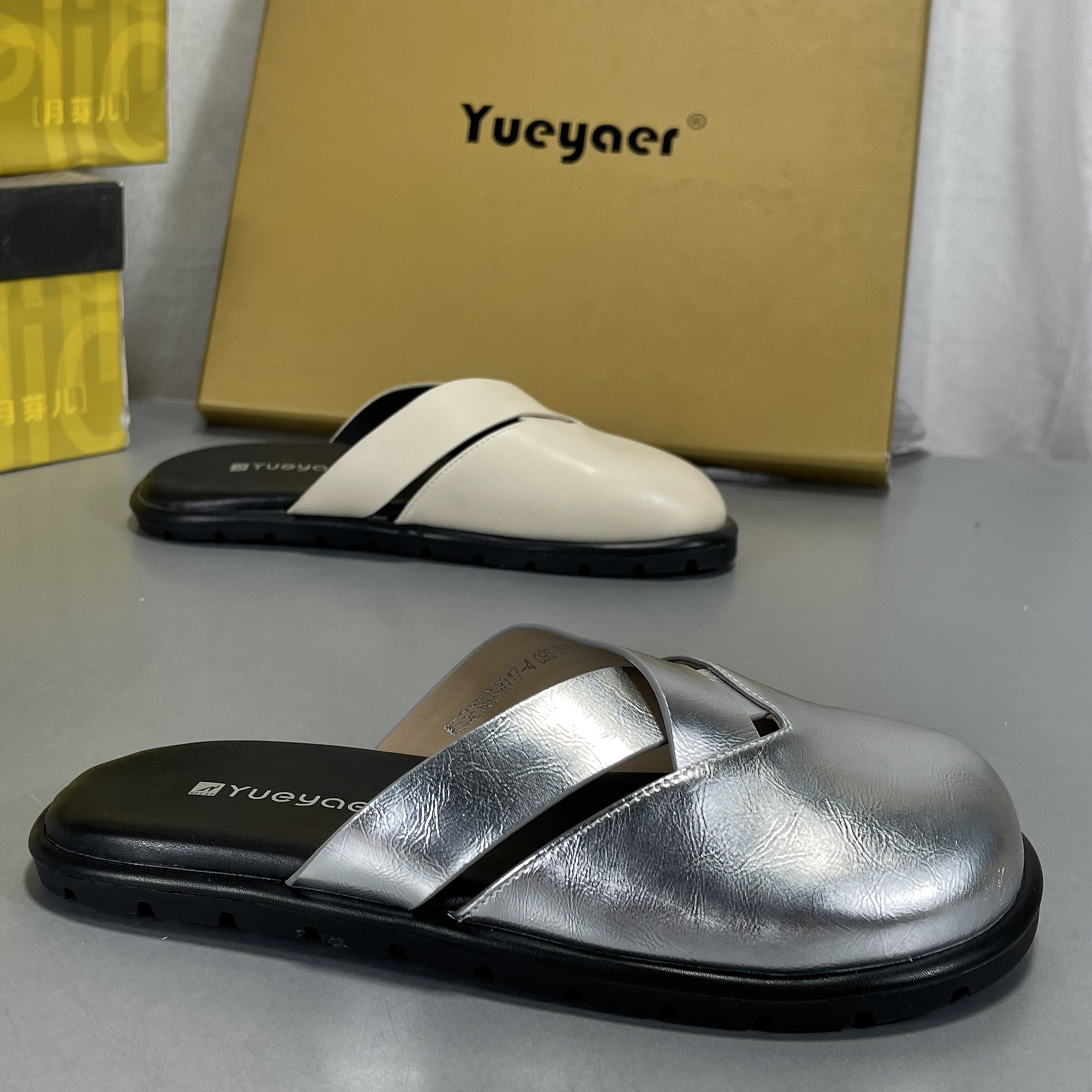 月芽儿牛皮银色厚底勃肯鞋女款懒人博肯鞋外穿包头半拖鞋穆勒鞋字,女鞋,其他拖鞋,淘宝优惠券,粉丝福利购,淘宝优惠卷