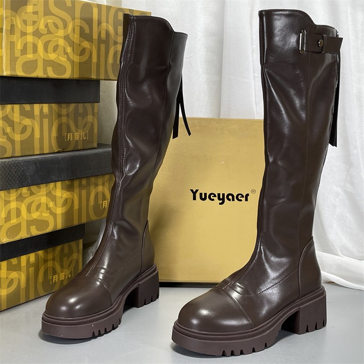 月芽儿加绒骑士靴女2025秋冬新款真皮不过膝长筒靴高筒厚底瘦瘦靴