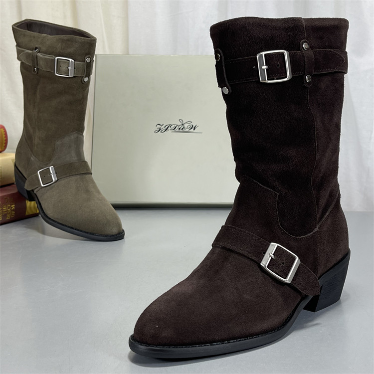 头层牛皮西部牛仔靴加绒马丁靴2025新款尖头复古堆堆靴骑士中筒靴,女鞋,骑士靴,淘宝优惠券,粉丝福利购,淘宝优惠卷