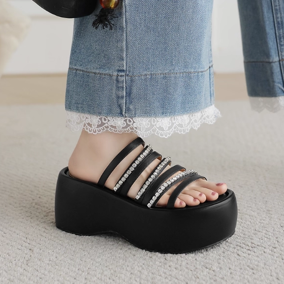 踩屎感8cm厚底真丝水钻一字拖鞋女夏季新款外穿休闲舒适增高凉拖,女鞋,其他拖鞋,淘宝优惠券,粉丝福利购,淘宝优惠卷