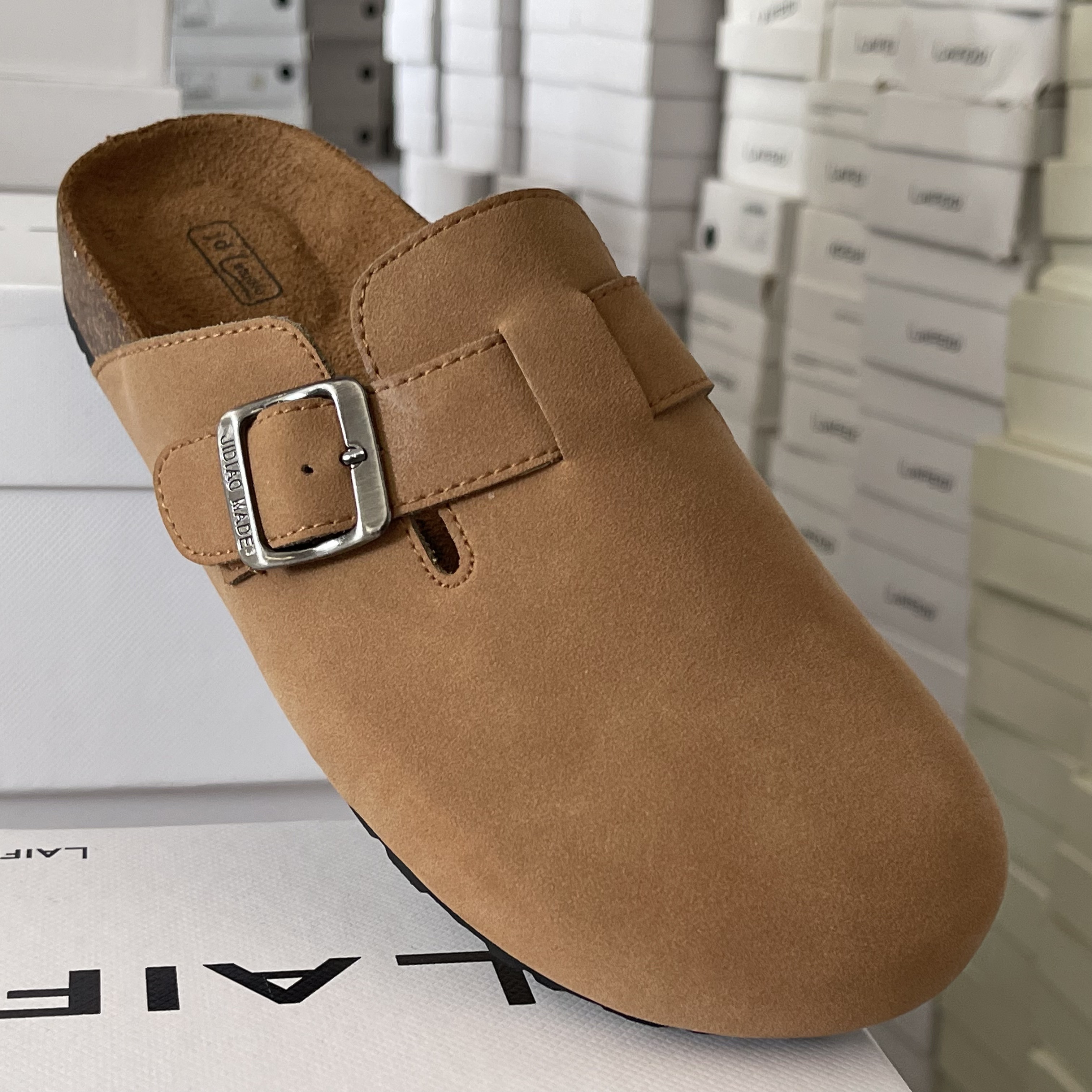 真皮勃肯鞋女2025秋季新款厚底软底博肯包头半拖鞋一脚蹬懒人单鞋