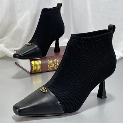 头层羊皮！法式短靴女切尔西尖头加绒秋冬细跟高跟鞋尖头时装裸靴