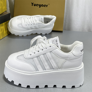 休闲厚底百搭德训运动鞋 月芽儿真皮透气7cm增高小白鞋 女2026新款