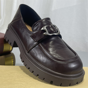 粗跟女单鞋 柔软真皮英伦风厚底乐福鞋 新款 品牌清仓软牛皮2026春季