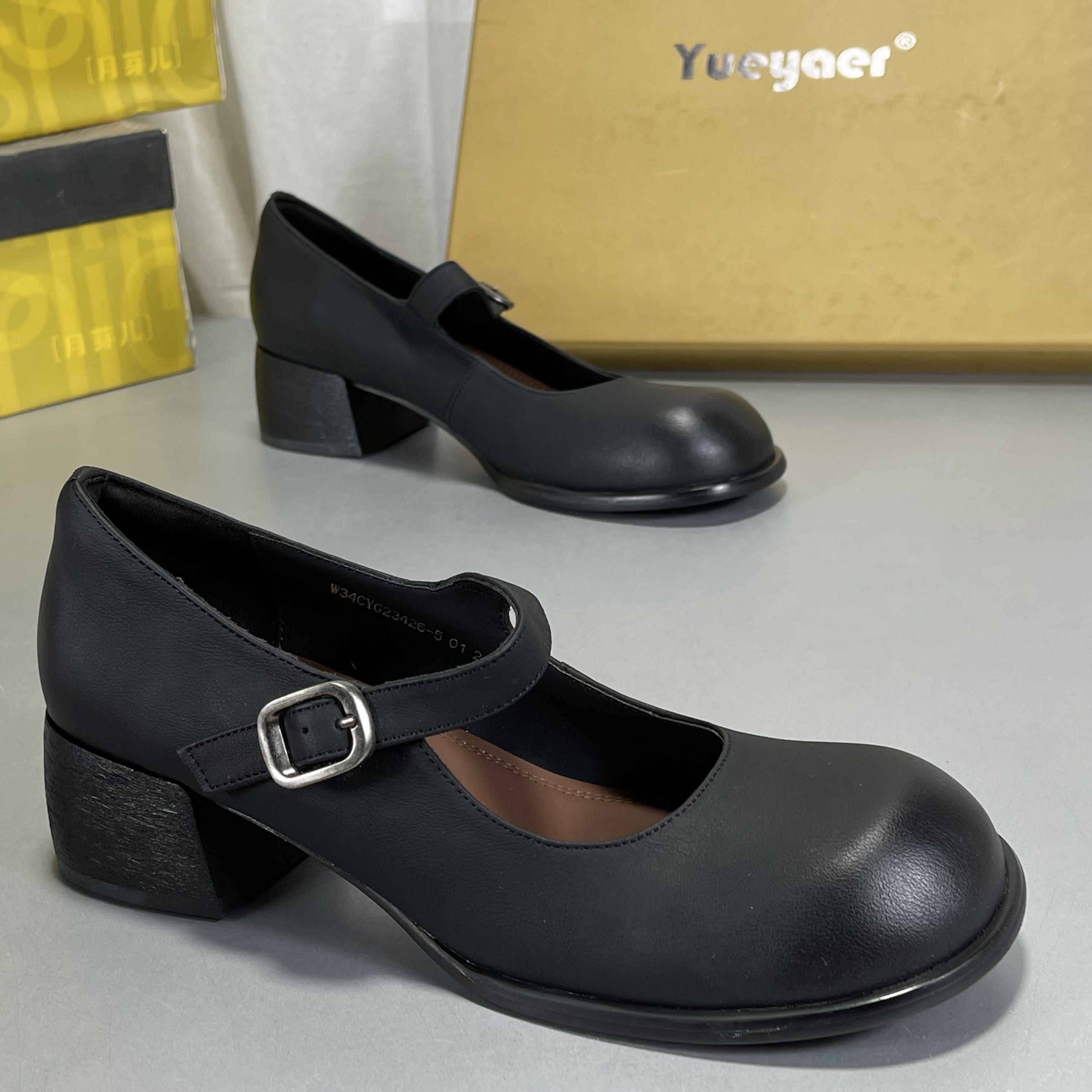 牛皮玛丽珍鞋~月芽儿一字扣复古圆头粗跟真皮通勤浅口单鞋配裙子,女鞋,乐福鞋（豆豆鞋）,淘宝优惠券,粉丝福利购,淘宝优惠卷