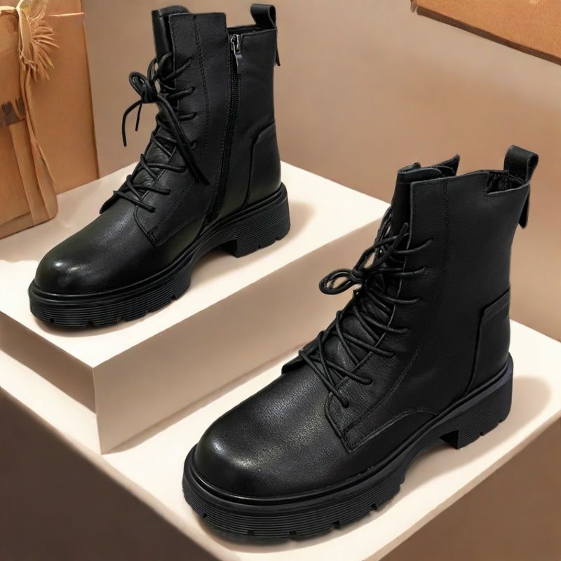 专柜正品断码清仓~头层牛皮马丁靴女英伦风厚底加绒保暖真皮短靴