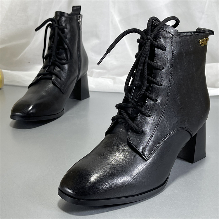 高端定制！头层羊皮时装裸靴2025冬季加绒高跟棉鞋真皮短靴瘦瘦靴