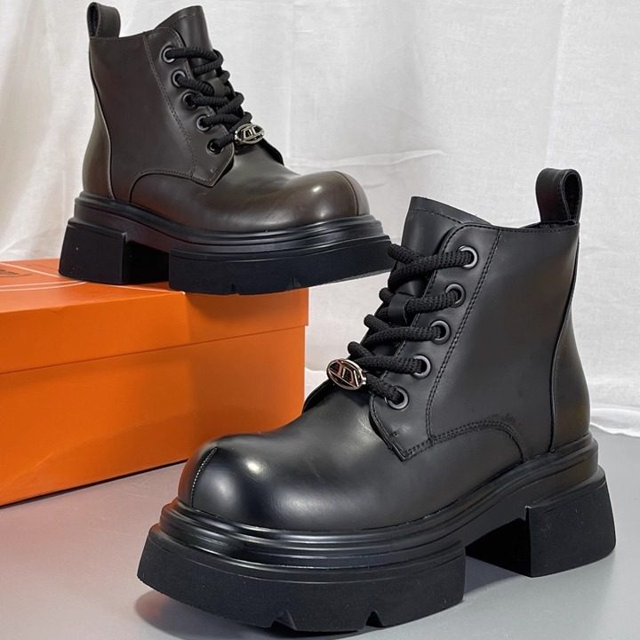 品牌真皮厚底英伦风加绒马丁靴女2025秋冬复古小个子增高短靴靴子,女鞋,马丁靴,淘宝优惠券,粉丝福利购,淘宝优惠卷