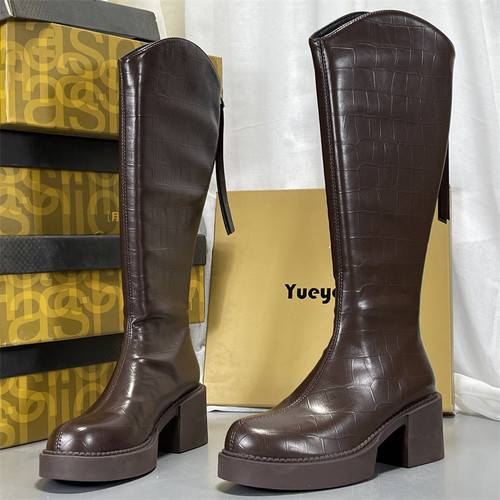 月芽儿加绒真皮骑士靴女2025秋冬新款长筒薄绒马丁靴高跟粗跟长靴