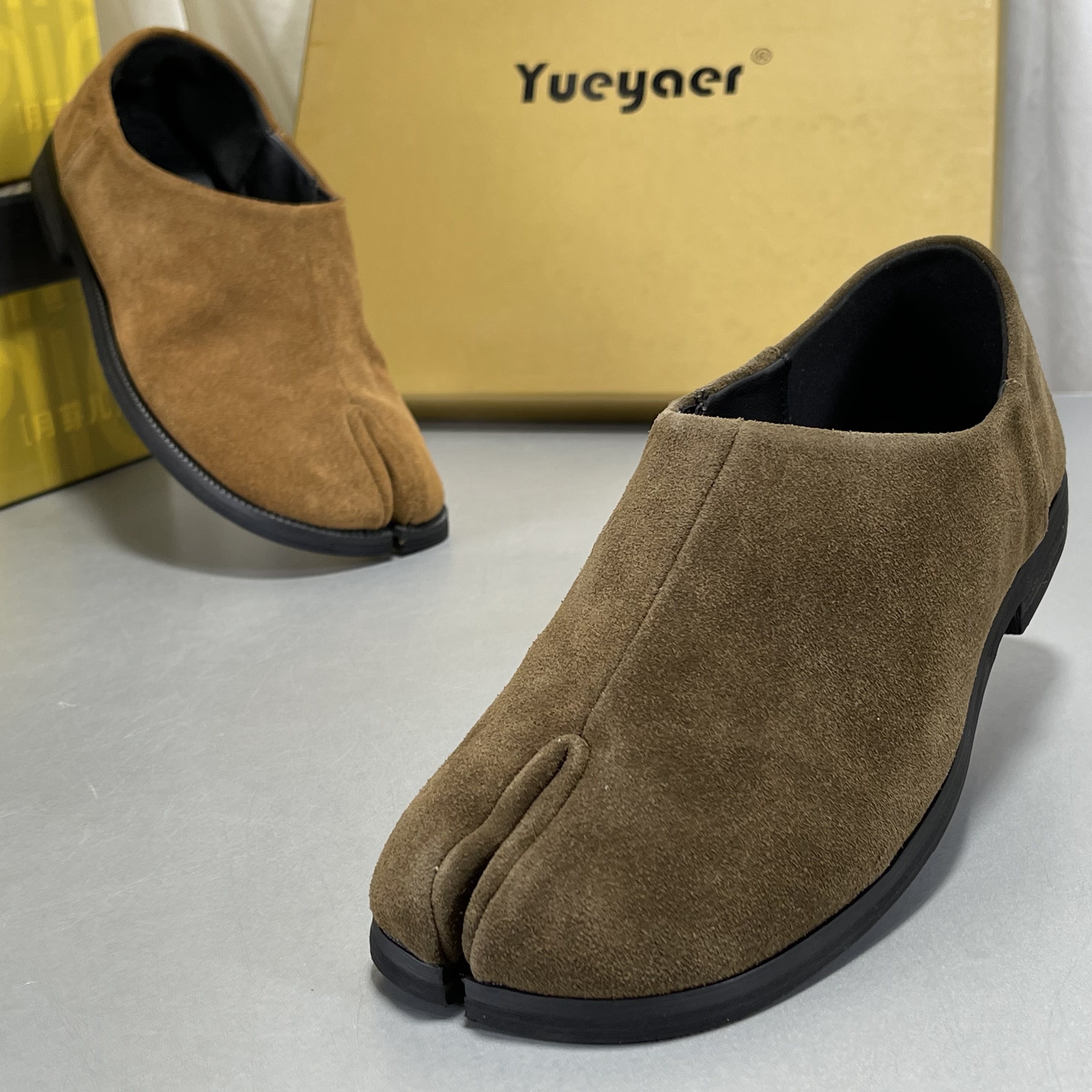 月芽儿牛反绒分趾奶奶鞋2026新款真皮平底懒人鞋猪蹄马蹄深口单鞋,女鞋,乐福鞋（豆豆鞋）,淘宝优惠券,粉丝福利购,淘宝优惠卷